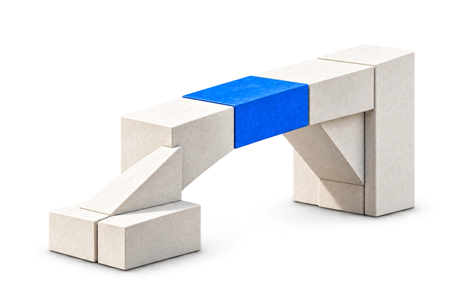 A limestone bridge joined by a vivid blue connecting block