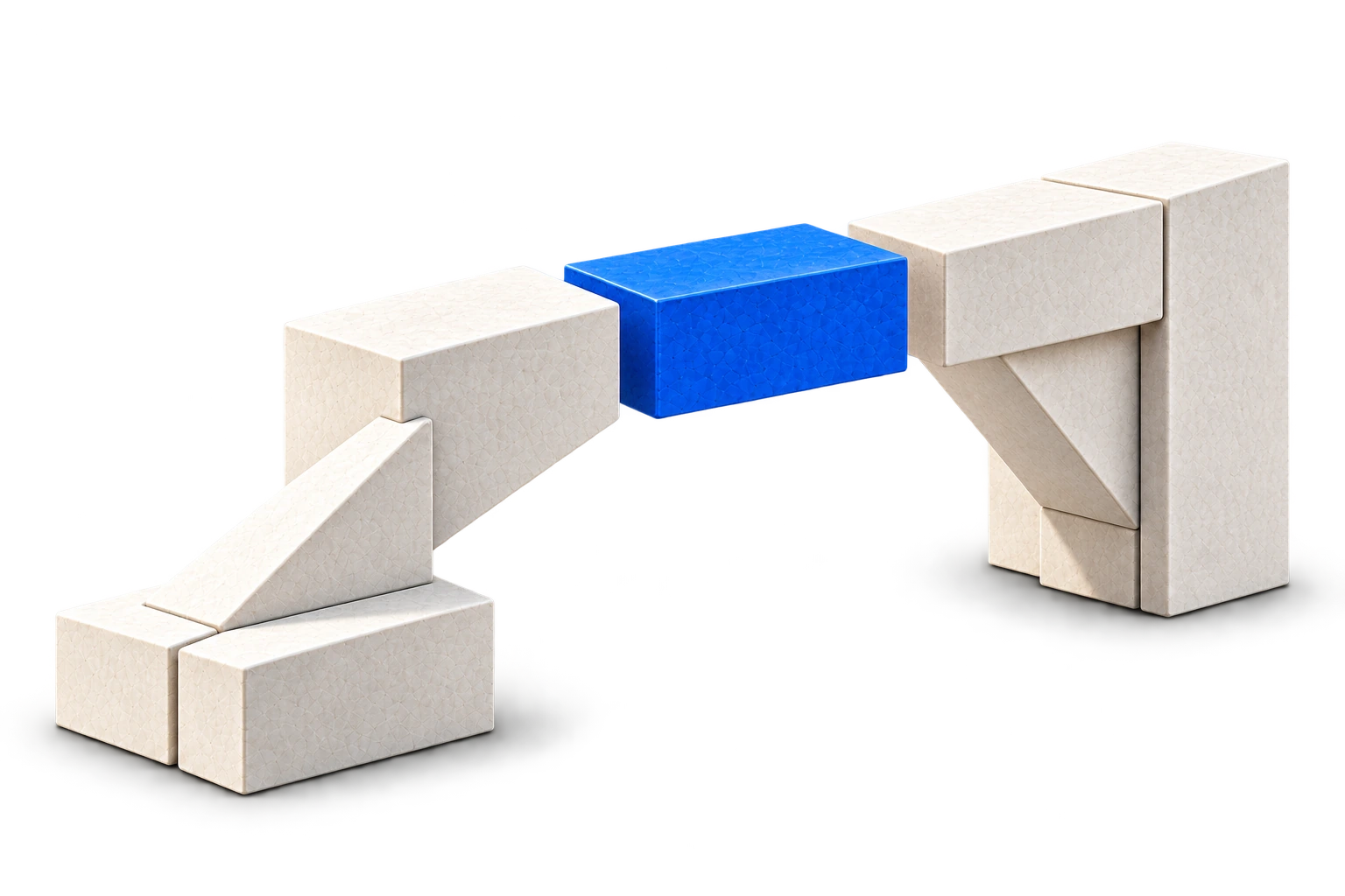 Separated limestone bridge components with a blue connection ready to close the gap